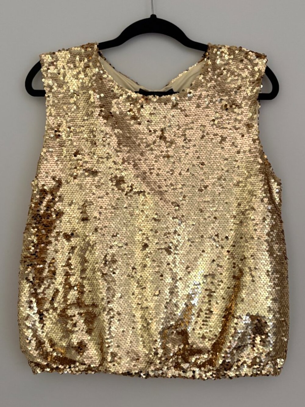Marc New York Gold Sequin Sleeveless Bubble Hem Sparkly Partywear Chic Blouse M